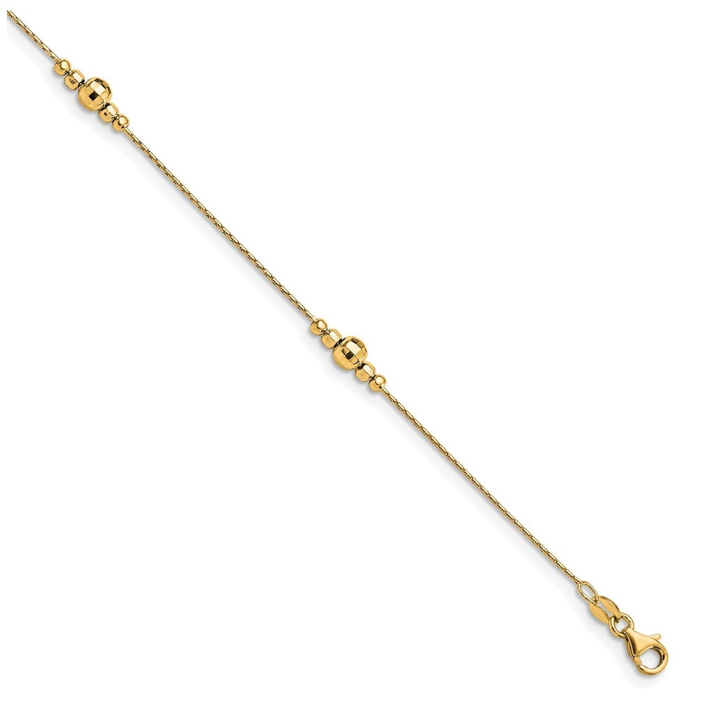 Sterling Silver Gold-plated Mirror Bead 9 inch Plus 1 inch Extender - Total 10 inch Anklet