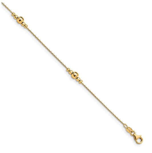 Sterling Silver Gold-plated Mirror Bead 9 inch Plus 1 inch Extender - Total 10 inch Anklet