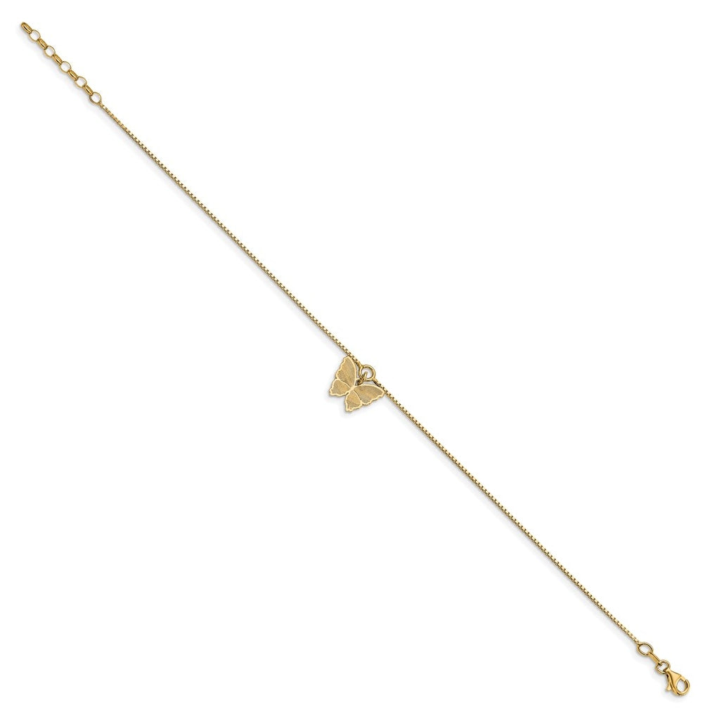 Sterling Silver Gold-plated Butterfly Charm 9 inch Plus 1 inch Extender - Total 10 inch Anklet