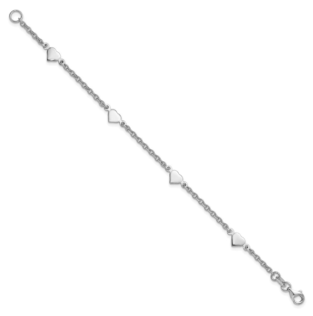 Sterling Silver RH-plated Polished Heart Bracelet