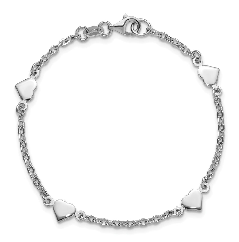 Sterling Silver RH-plated Polished Heart Bracelet