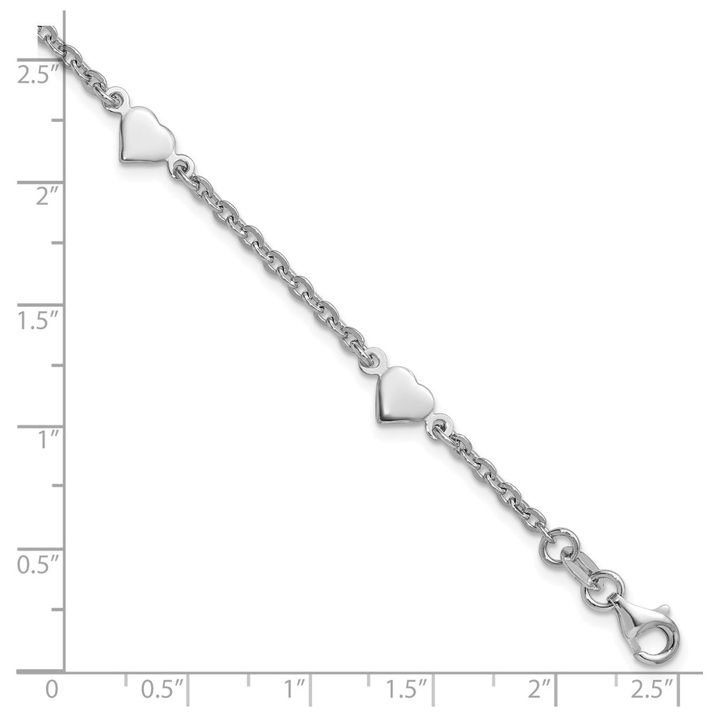 Sterling Silver RH-plated Polished Heart Bracelet