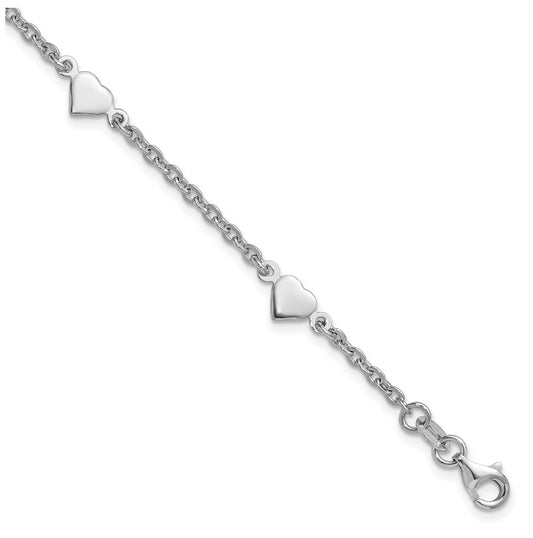 Sterling Silver RH-plated Polished Heart Bracelet