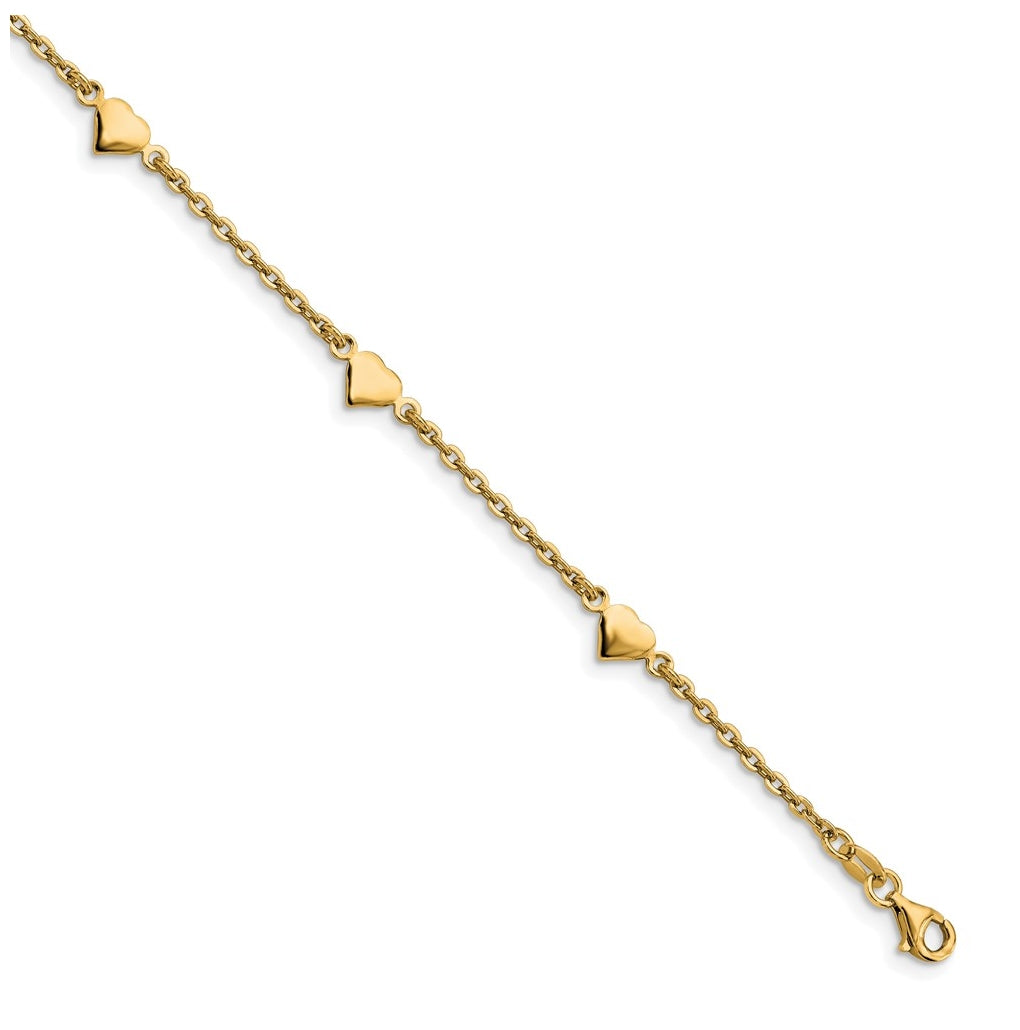 Sterling Silver Gold-plated Heart 5-Station 9 inch Plus 0.5 inch Extender - Total 9.5 inch Anklet