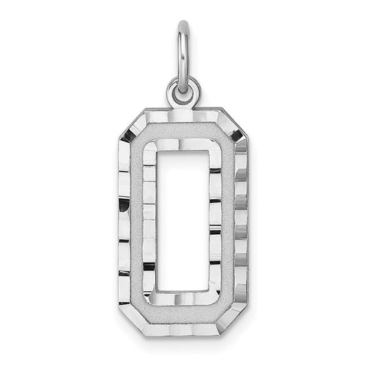 Sterling Silver Rhodium plated Large Diamond-cut #0 Charm
