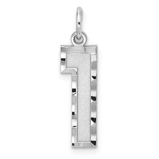 Sterling Silver Rhodium plated Large Diamond-cut #1 Charm