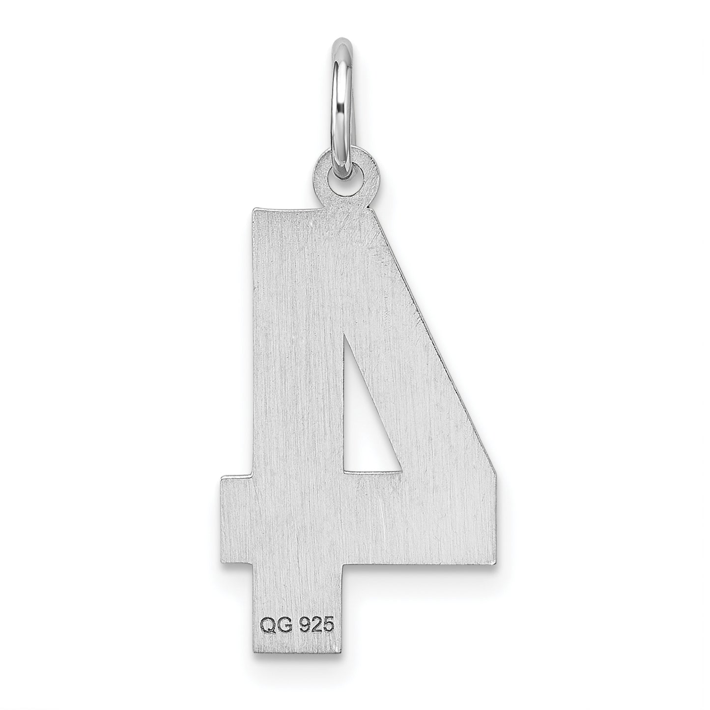 Sterling Silver Rhodium plated Large Diamond-cut #4 Charm