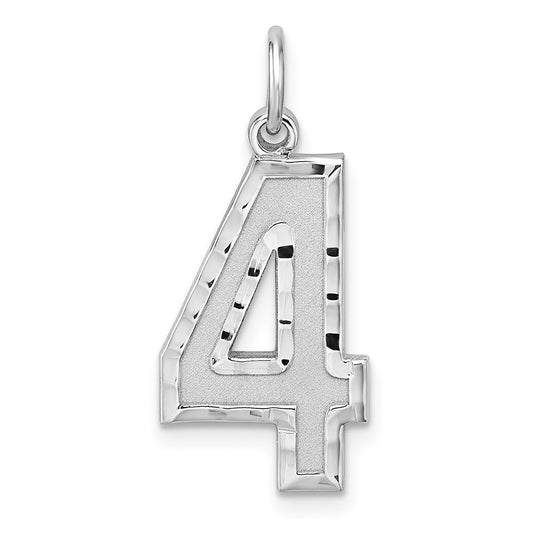 Sterling Silver Rhodium plated Large Diamond-cut #4 Charm