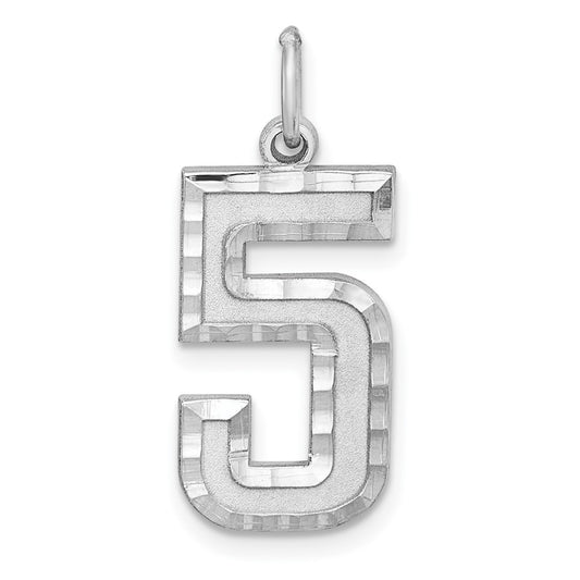Sterling Silver Rhodium plated Large Diamond-cut #5 Charm