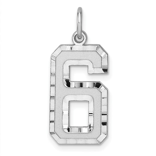 Sterling Silver Rhodium plated Large Diamond-cut #6 Charm