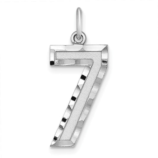 Sterling Silver Rhodium plated Large Diamond-cut #7 Charm