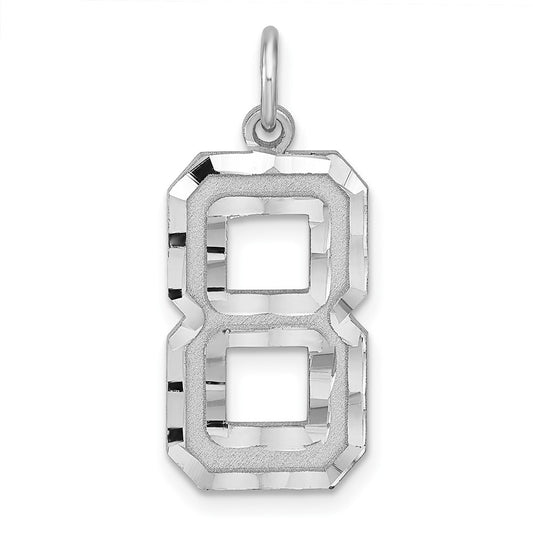 Sterling Silver Rhodium plated Large Diamond-cut #8 Charm