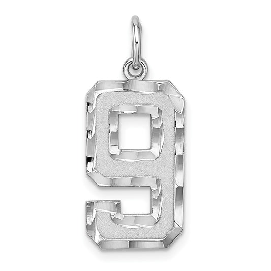 Sterling Silver Rhodium plated Large Diamond-cut #9 Charm