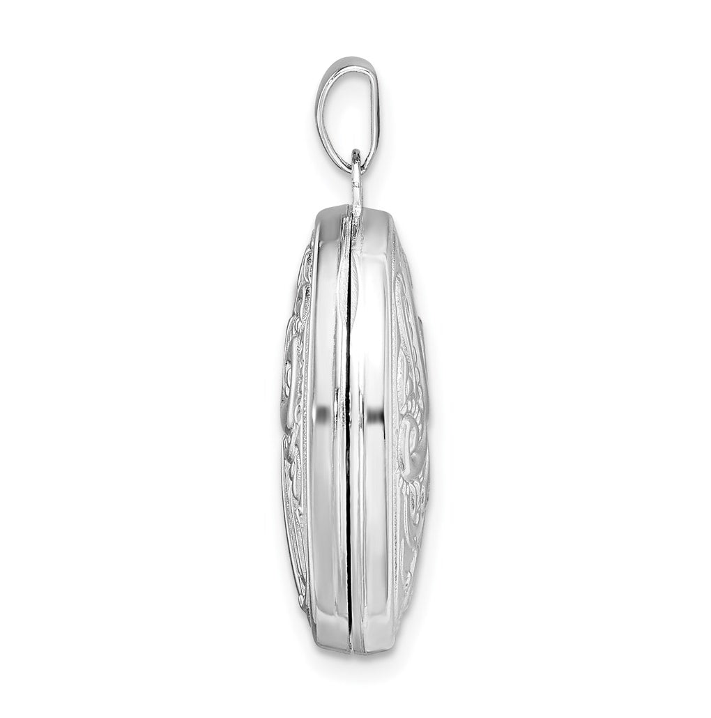 Sterling Silver Rhodium-plated Reversible Scroll Oval Locket – Elegant Jewelry Gift for Birthday, Anniversary, Engagement, Wedding