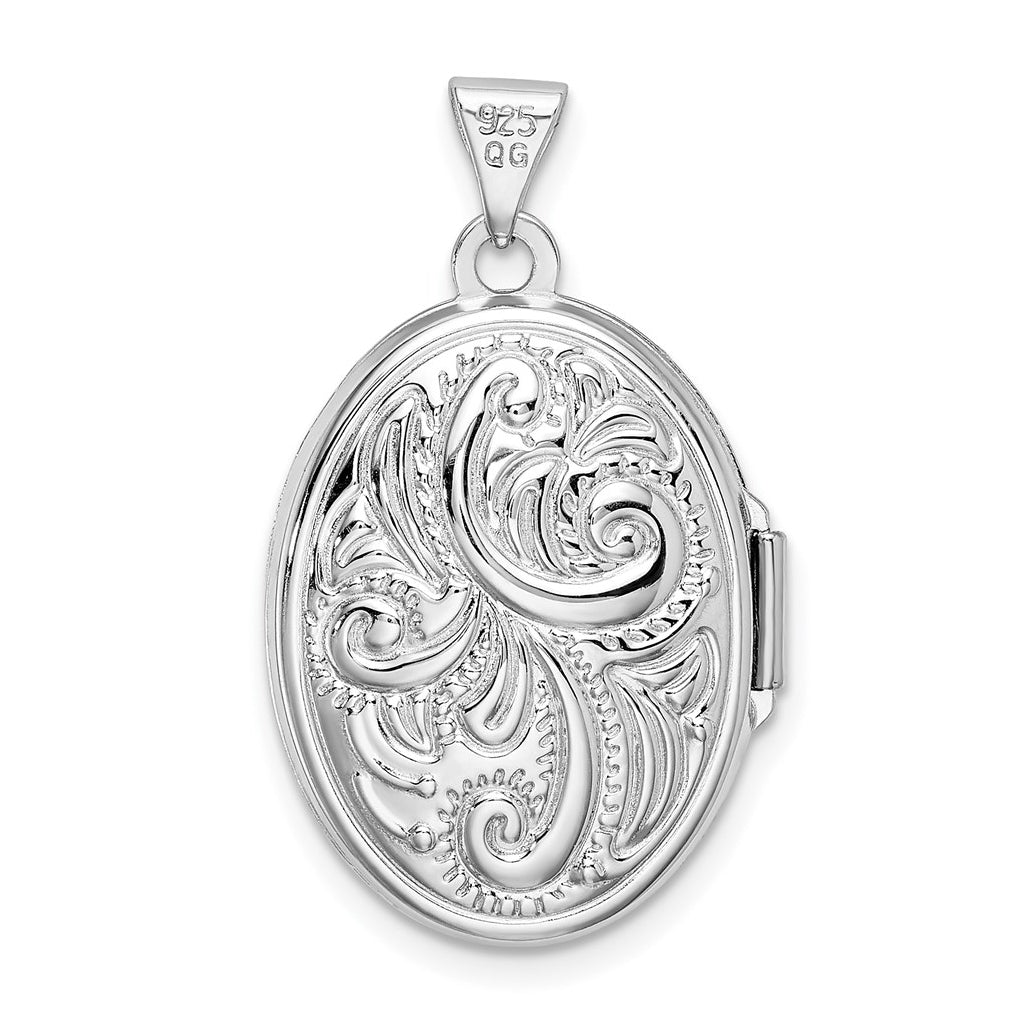 Sterling Silver Rhodium-plated Reversible Scroll Oval Locket – Elegant Jewelry Gift for Birthday, Anniversary, Engagement, Wedding