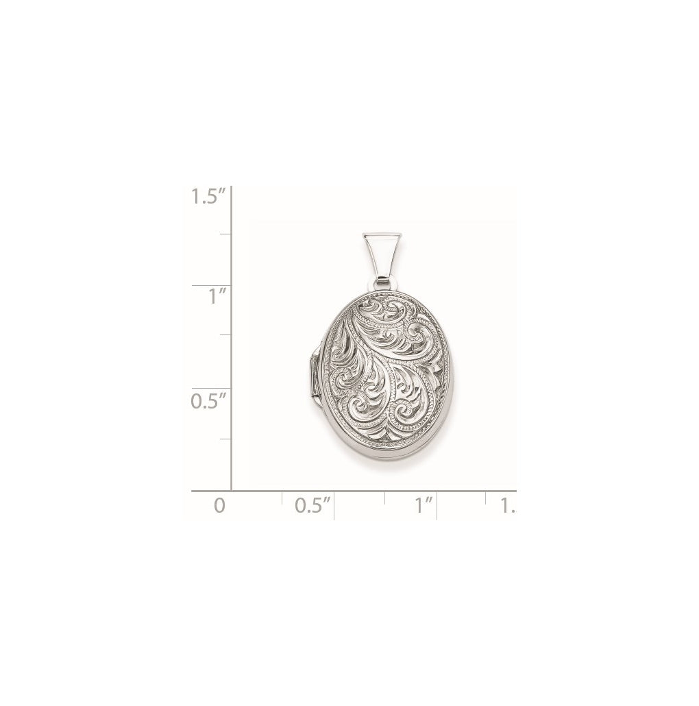 Sterling Silver Rhodium-plated Reversible Scroll Oval Locket – Elegant Jewelry Gift for Birthday, Anniversary, Engagement, Wedding