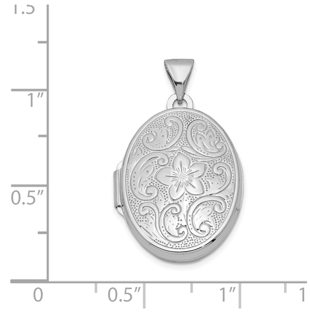 Sterling Silver Rhodium-plated Oval Floral Locket – Elegant Jewelry Gift for Birthday, Anniversary, Engagement, Wedding