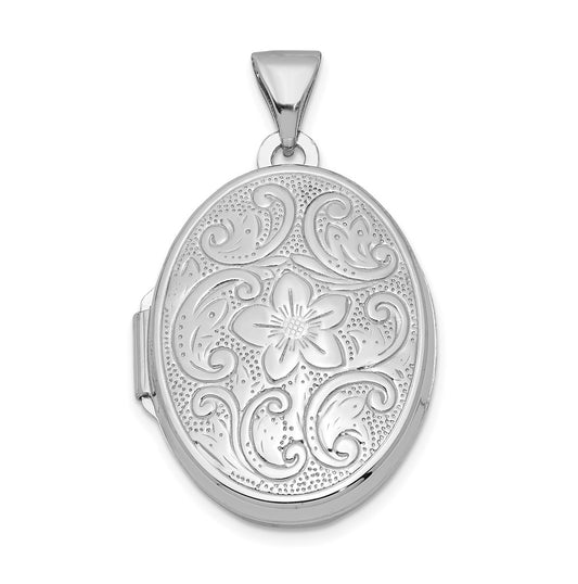 Sterling Silver Rhodium-plated Oval Floral Locket – Elegant Jewelry Gift for Birthday, Anniversary, Engagement, Wedding