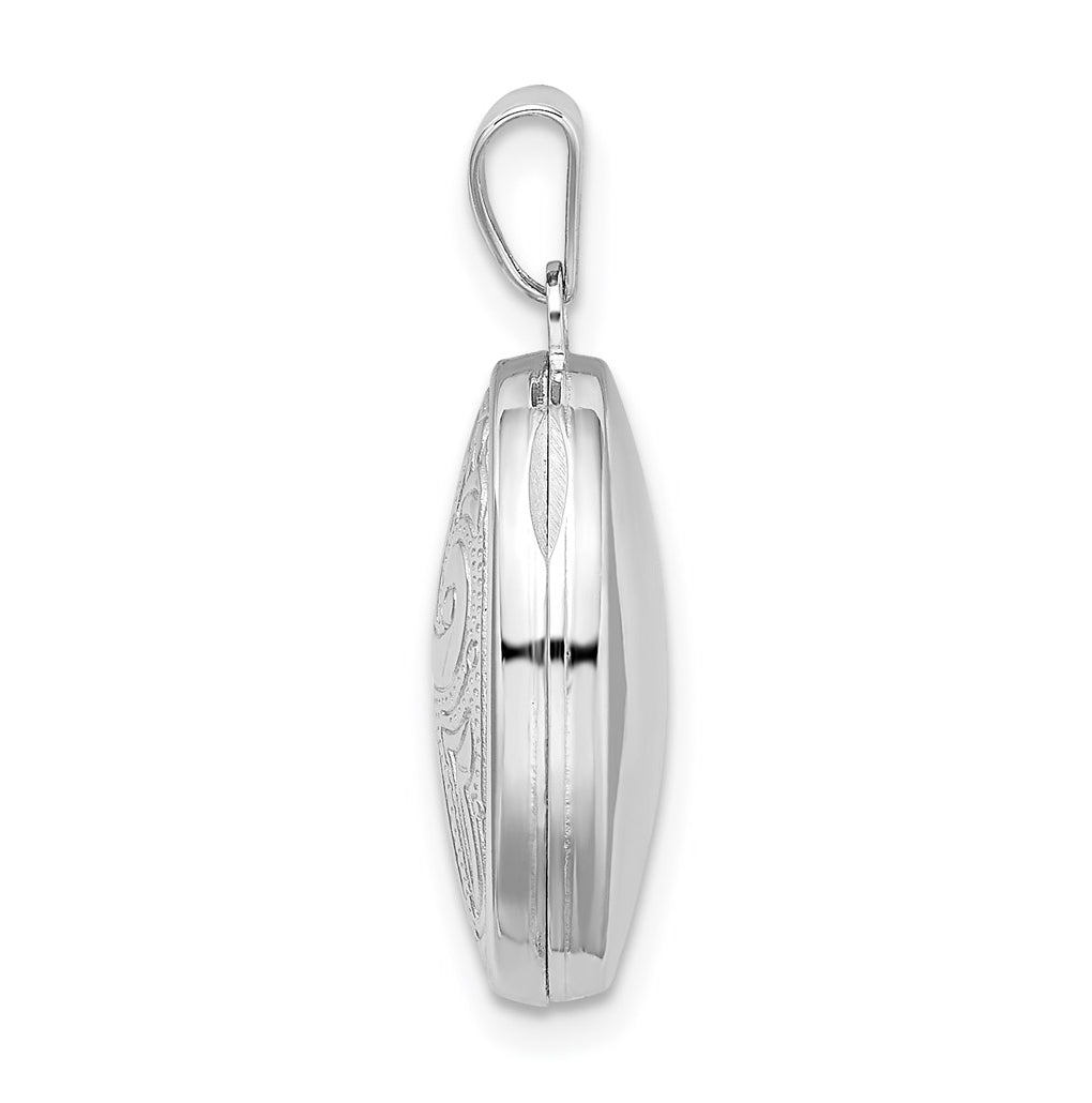 Sterling Silver Rhodium-plated Scroll Design Oval Locket – Elegant Jewelry Gift for Birthday, Anniversary, Engagement, Wedding