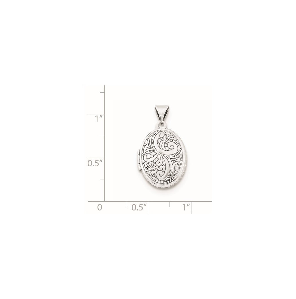 Sterling Silver Rhodium-plated Scroll Design Oval Locket – Elegant Jewelry Gift for Birthday, Anniversary, Engagement, Wedding