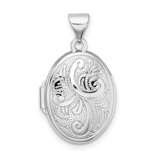 Sterling Silver Rhodium-plated Scroll Design Oval Locket – Elegant Jewelry Gift for Birthday, Anniversary, Engagement, Wedding