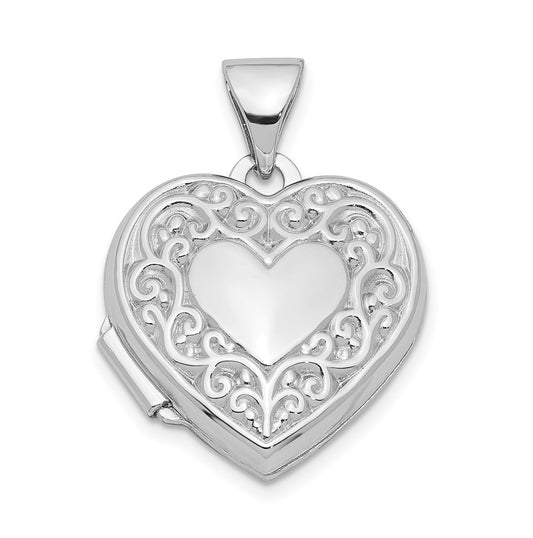 Sterling Silver Rhodium-plated Scroll Border Heart Locket – Elegant Jewelry Gift for Birthday, Anniversary, Engagement, Wedding