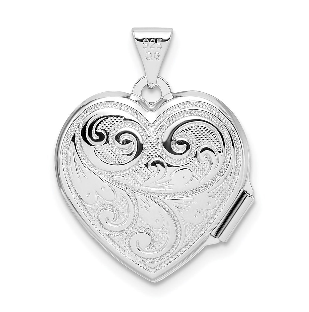 Sterling Silver Rhodium-plated Scrolled Reversible Heart Locket – Elegant Jewelry Gift for Birthday, Anniversary, Engagement, Wedding