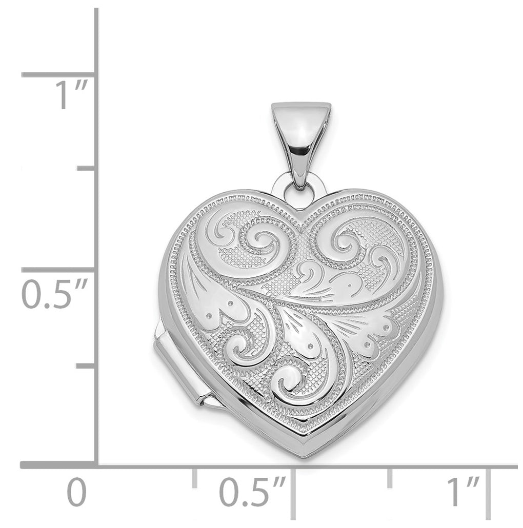 Sterling Silver Rhodium-plated Scrolled Reversible Heart Locket – Elegant Jewelry Gift for Birthday, Anniversary, Engagement, Wedding