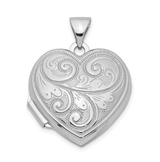 Sterling Silver Rhodium-plated Scrolled Reversible Heart Locket – Elegant Jewelry Gift for Birthday, Anniversary, Engagement, Wedding