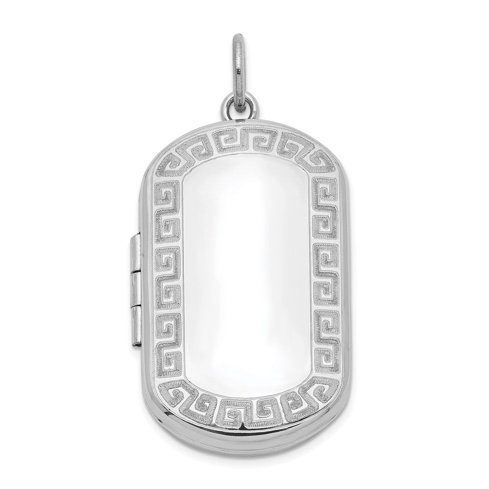 Sterling Silver Rhodium plated Greek Key Border Rectangular Locket