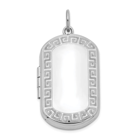 Sterling Silver Rhodium plated Greek Key Border Rectangular Locket