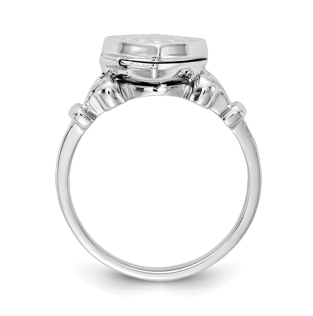 Sterling Silver Rhodium-plated 10mm Heart Locket Ring – Elegant Jewelry Gift for Birthday, Anniversary, Engagement, Wedding