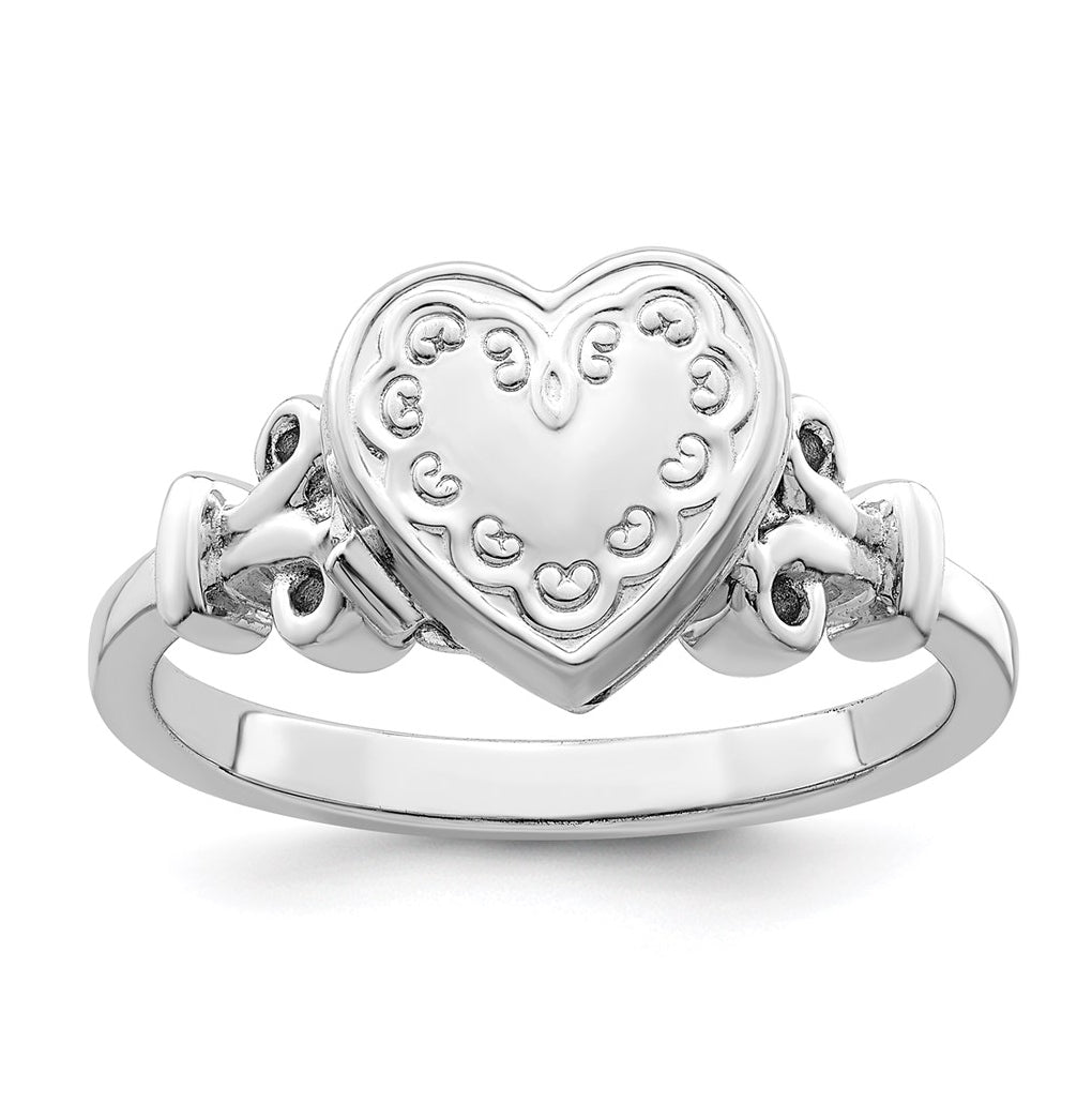 Sterling Silver Rhodium-plated 10mm Heart Locket Ring – Elegant Jewelry Gift for Birthday, Anniversary, Engagement, Wedding