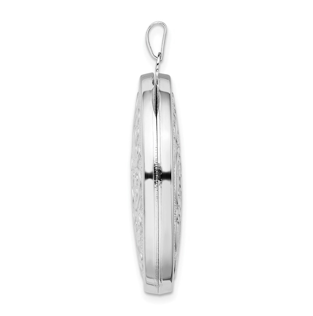 Sterling Silver Rhodium-plated Reversible Floral Swirl Oval Locket – Elegant Jewelry Gift for Birthday, Anniversary, Engagement, Wedding