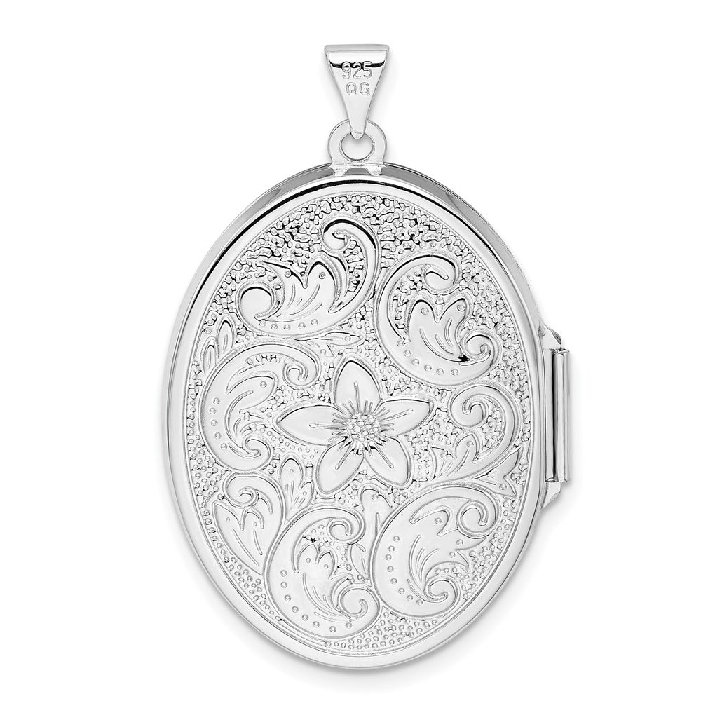 Sterling Silver Rhodium-plated Reversible Floral Swirl Oval Locket – Elegant Jewelry Gift for Birthday, Anniversary, Engagement, Wedding