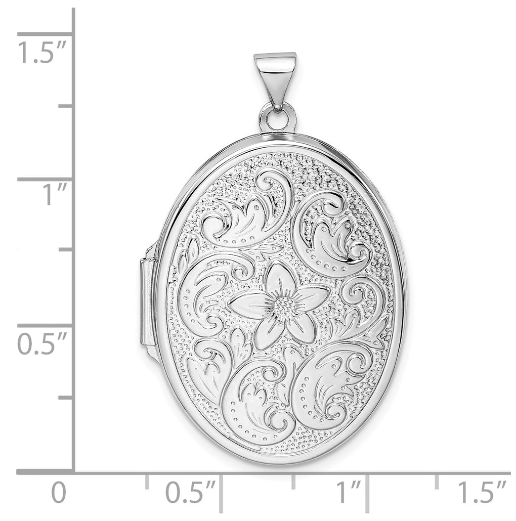 Sterling Silver Rhodium-plated Reversible Floral Swirl Oval Locket – Elegant Jewelry Gift for Birthday, Anniversary, Engagement, Wedding