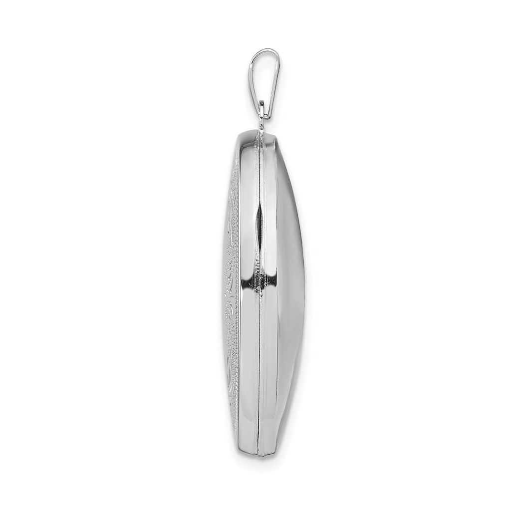 Sterling Silver Rhodium-plated 31mm Oval Scroll Locket – Elegant Jewelry Gift for Birthday, Anniversary, Engagement, Wedding
