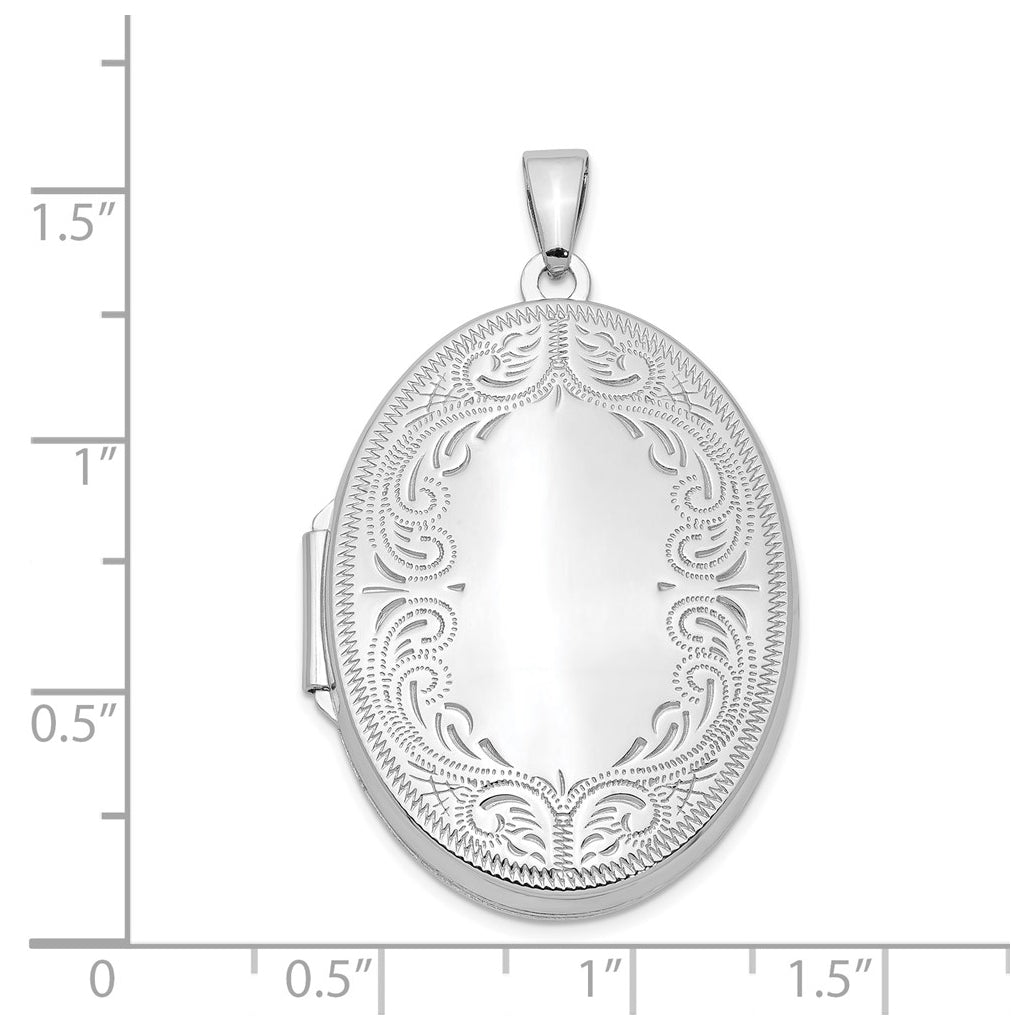 Sterling Silver Rhodium-plated 31mm Oval Scroll Locket – Elegant Jewelry Gift for Birthday, Anniversary, Engagement, Wedding