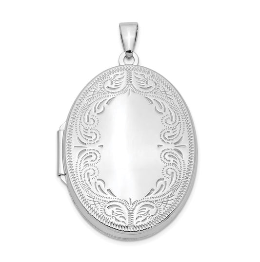 Sterling Silver Rhodium-plated 31mm Oval Scroll Locket – Elegant Jewelry Gift for Birthday, Anniversary, Engagement, Wedding