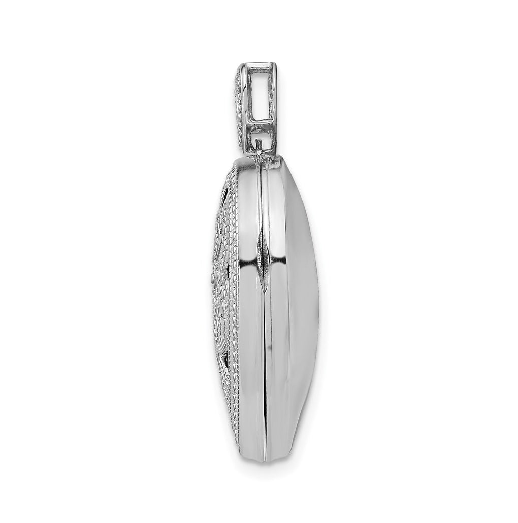 Sterling Silver Rhodium-plated 24mm w/ Diamond Vintage Heart Locket – Elegant Jewelry Gift for Birthday, Anniversary, Engagement, Wedding