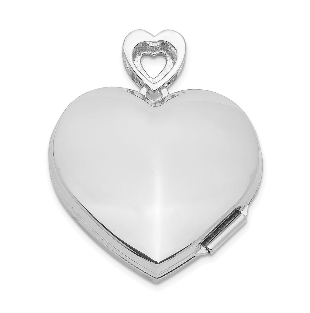 Sterling Silver Rhodium-plated 24mm w/ Diamond Vintage Heart Locket – Elegant Jewelry Gift for Birthday, Anniversary, Engagement, Wedding