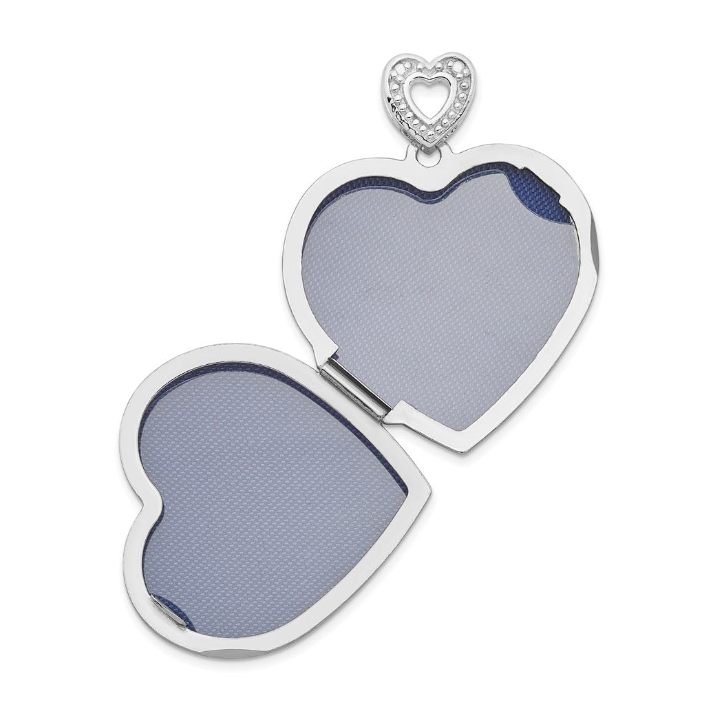 Sterling Silver Rhodium-plated 24mm w/ Diamond Vintage Heart Locket – Elegant Jewelry Gift for Birthday, Anniversary, Engagement, Wedding