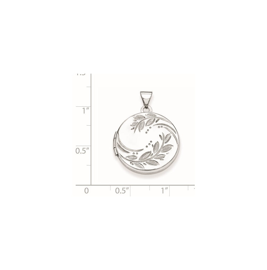 Sterling Silver Rhodium-plated 20mm Round Leaf Floral Locket – Elegant Jewelry Gift for Birthday, Anniversary, Engagement, Wedding