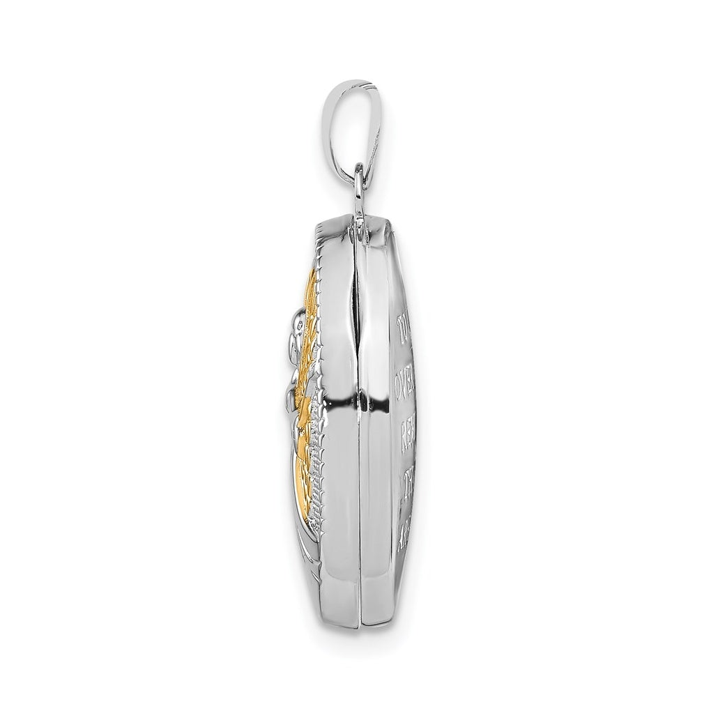 Sterling Silver Rhodium-plated & Gold-plated Guardian Angel Oval Locket – Elegant Jewelry Gift for Birthday, Anniversary, Engagement, Wedding