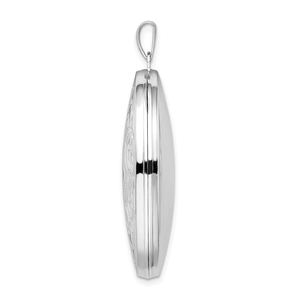 Sterling Silver Rhodium-plated Oval Scroll Locket – Elegant Jewelry Gift for Birthday, Anniversary, Engagement, Wedding
