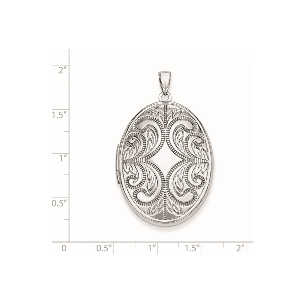 Sterling Silver Rhodium-plated Oval Scroll Locket – Elegant Jewelry Gift for Birthday, Anniversary, Engagement, Wedding