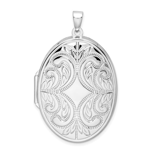 Sterling Silver Rhodium-plated Oval Scroll Locket – Elegant Jewelry Gift for Birthday, Anniversary, Engagement, Wedding