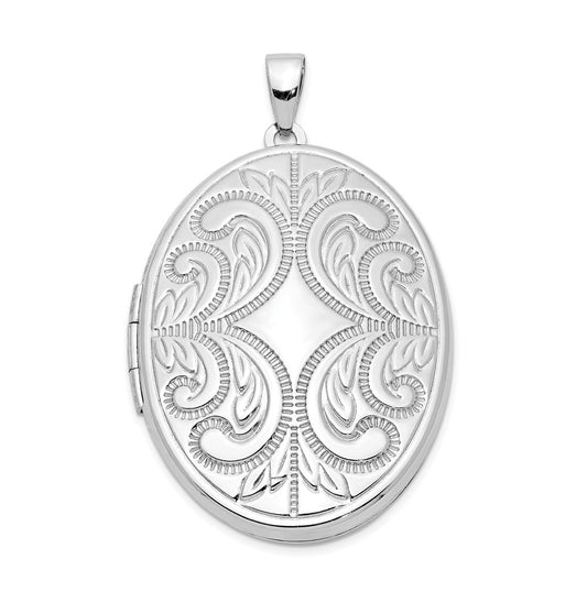 Sterling Silver Rhodium-plated Scroll Design Oval 6-Frame Family Locket – Elegant Jewelry Gift for Birthday, Anniversary, Engagement, Wedding