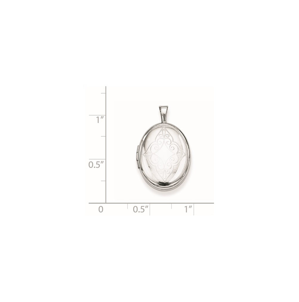 Sterling Silver Rhodium-plated Scroll Oval Locket – Elegant Jewelry Gift for Birthday, Anniversary, Engagement, Wedding