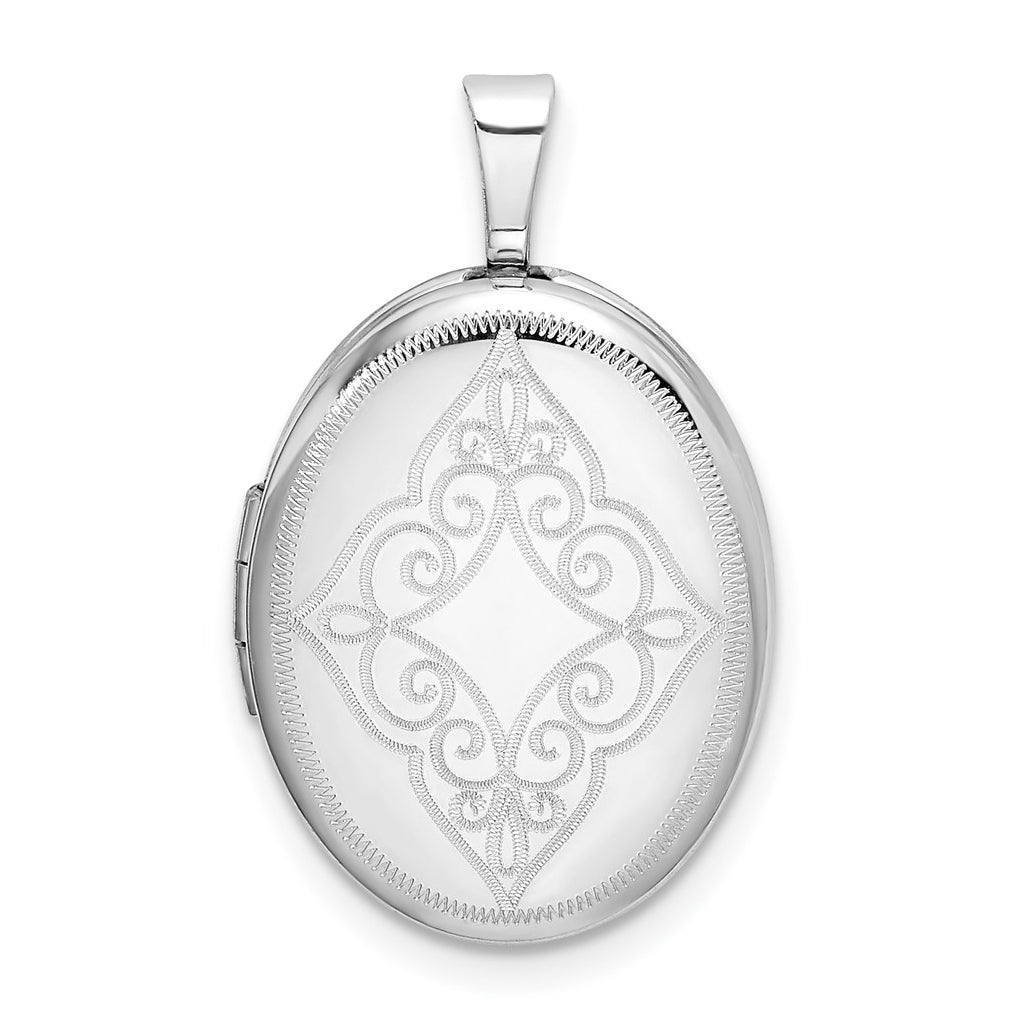 Sterling Silver Rhodium-plated Scroll Oval Locket – Elegant Jewelry Gift for Birthday, Anniversary, Engagement, Wedding